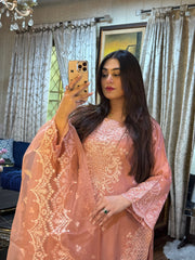 3 PIECE _ STCHED PEACH HARMONY EMBROIDED SUIT