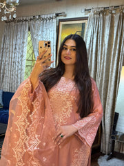 3 PIECE _ STCHED PEACH HARMONY EMBROIDED SUIT