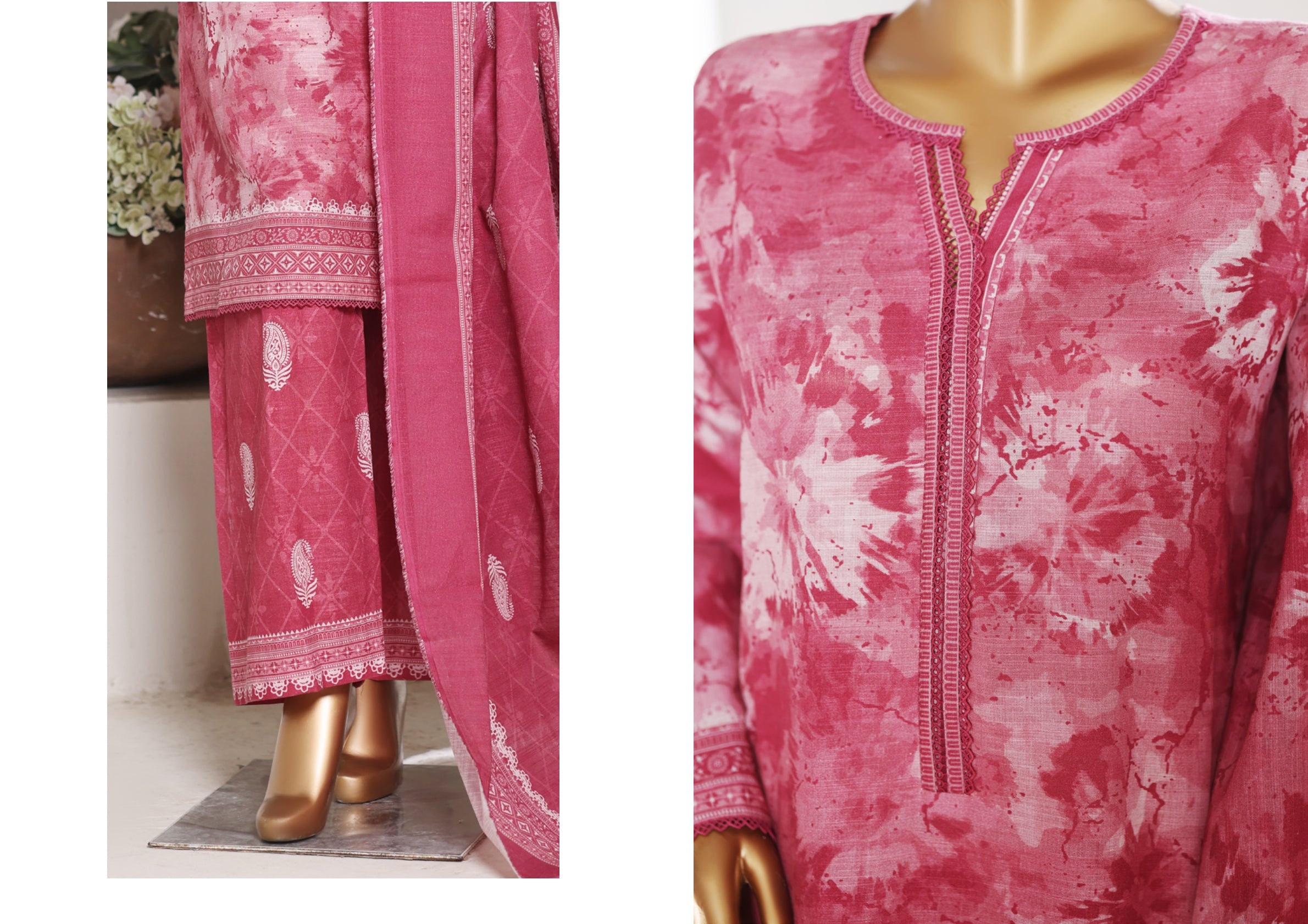 3PIECE - KHADDER PRINTED SUIT PINKISH