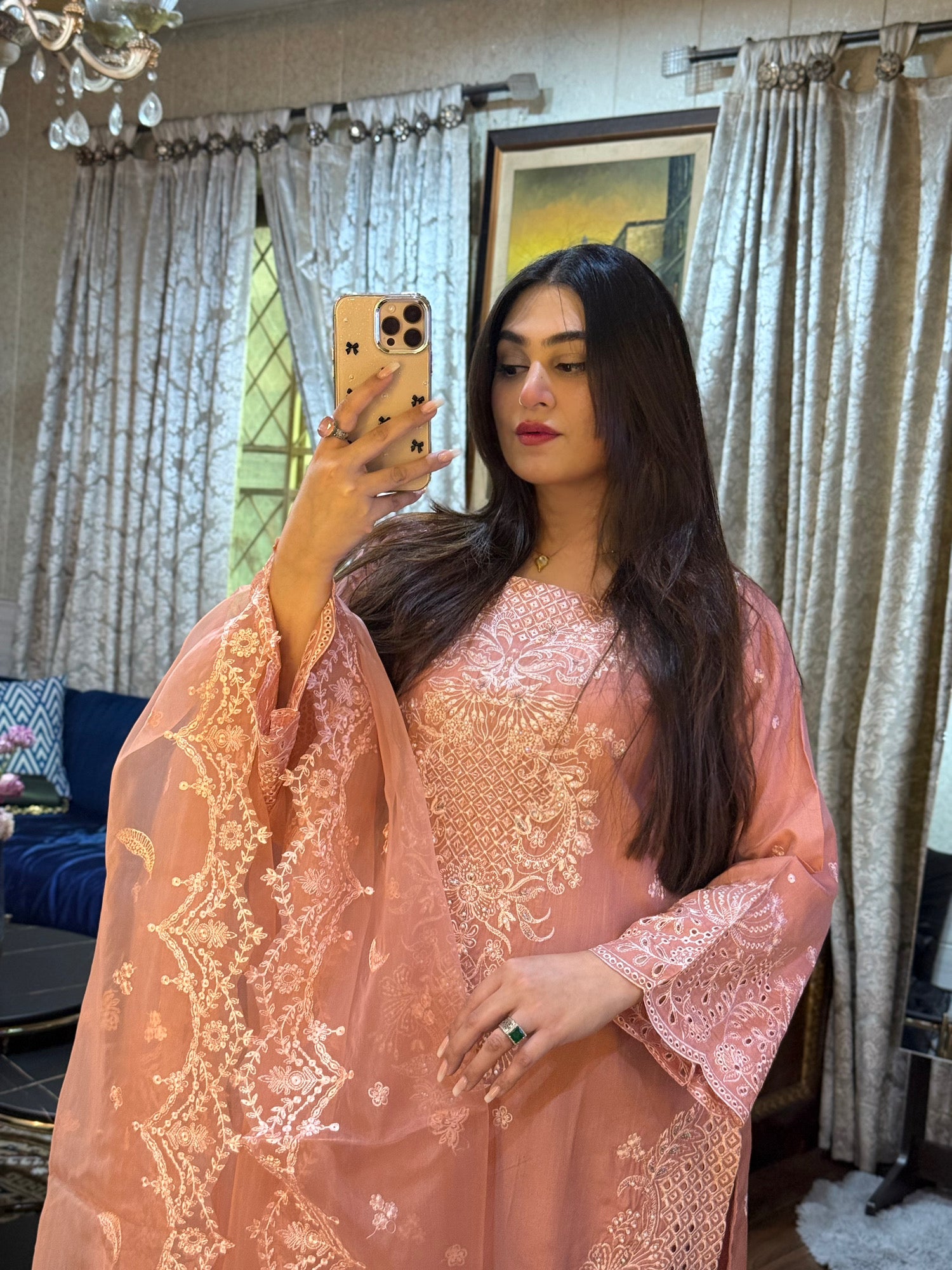 3 PIECE _ STCHED PEACH HARMONY EMBROIDED SUIT