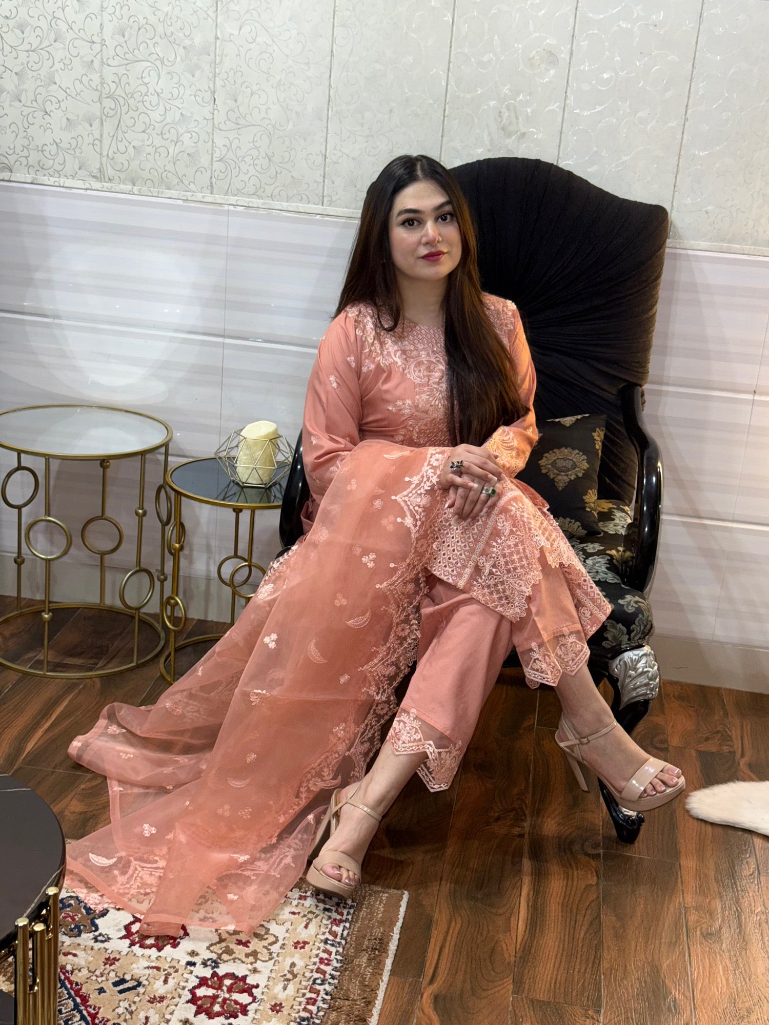 3 PIECE _ STCHED PEACH HARMONY EMBROIDED SUIT